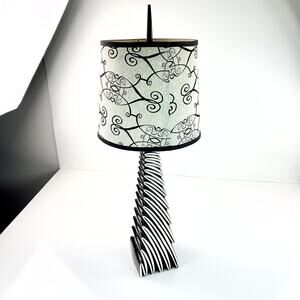 Vtg Art Deco Ceramic Table Lamp Geometric Zigzag Mod Shade 32 Inch Brandeis